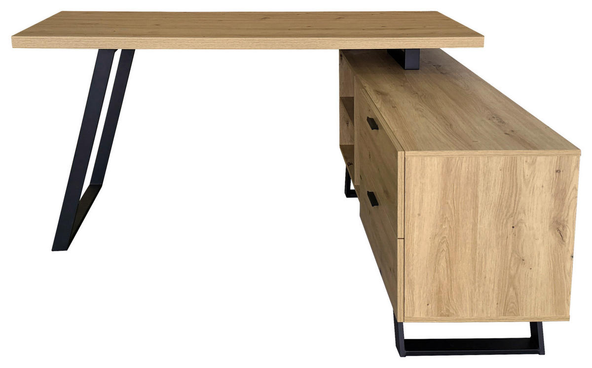 ECKSCHREIBTISCH 150/60/75 cm  in Schwarz, Eichefarben  - Eichefarben/Schwarz, MODERN, Holzwerkstoff/Metall (150/60/75cm) - MID.YOU