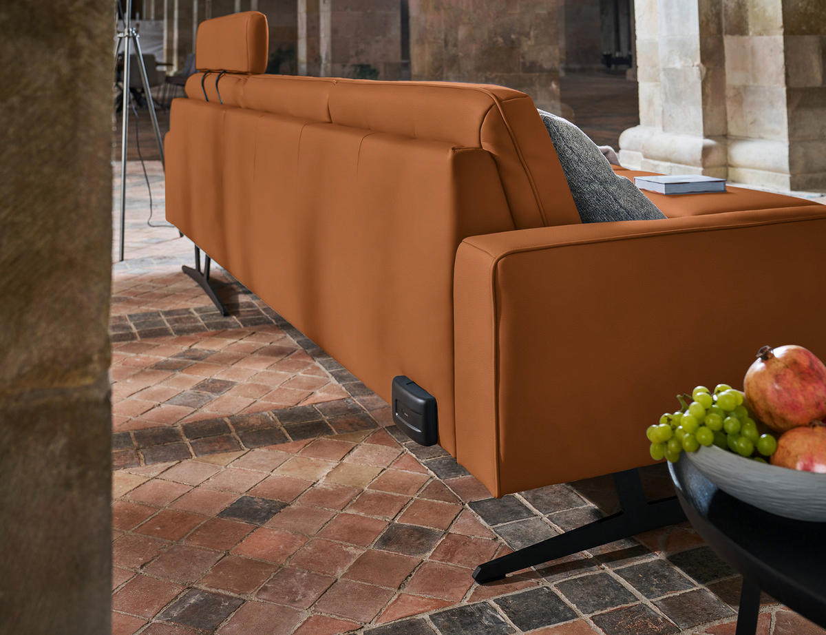 ECKSOFA in Echtleder Cognac  - Cognac/Anthrazit, Konventionell, Leder/Metall (324/179cm) - Johann Jakob