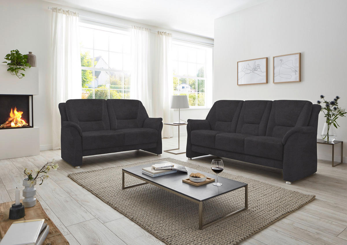 3-SITZER-SOFA in Mikrofaser Anthrazit  - Anthrazit/Beige, KONVENTIONELL, Textil/Metall (198/100/89cm) - Beldomo Comfort