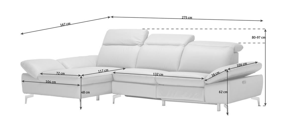 SEDEŽNA GARNITURA, videz usnja kombinacija pravega usnja/blaga umazano rjava  - barve kroma/umazano rjava, Design, kovina/tekstil (167/275cm) - Xora