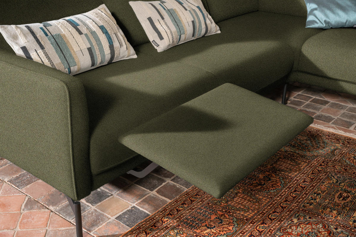 ECKSOFA in Flachgewebe, Struktur Olivgrün  254/230 cm  - Anthrazit/Olivgrün, Design, Textil/Metall (254/230cm) - Johann Jakob