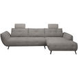 ECKSOFA Graubraun Chenille Armlehnenkissen, Rücken echt, Sitztiefenverstellung  - Graubraun/Schwarz, KONVENTIONELL, Textil/Metall (313/215cm) - Hom`in