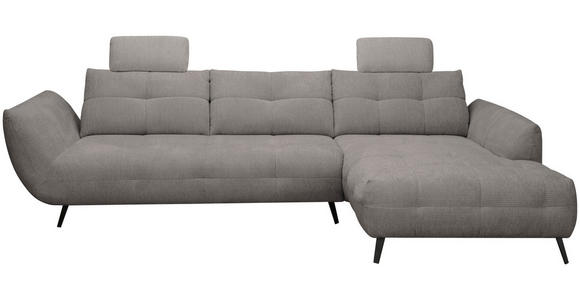 ECKSOFA Graubraun Chenille Armlehnenkissen, Rücken echt, Sitztiefenverstellung  - Graubraun/Schwarz, KONVENTIONELL, Textil/Metall (313/215cm) - Hom`in