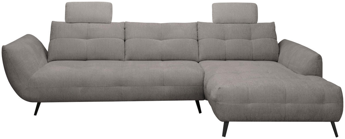 ECKSOFA Graubraun Chenille Armlehnenkissen, Rücken echt, Sitztiefenverstellung  - Graubraun/Schwarz, KONVENTIONELL, Textil/Metall (313/215cm) - Hom`in