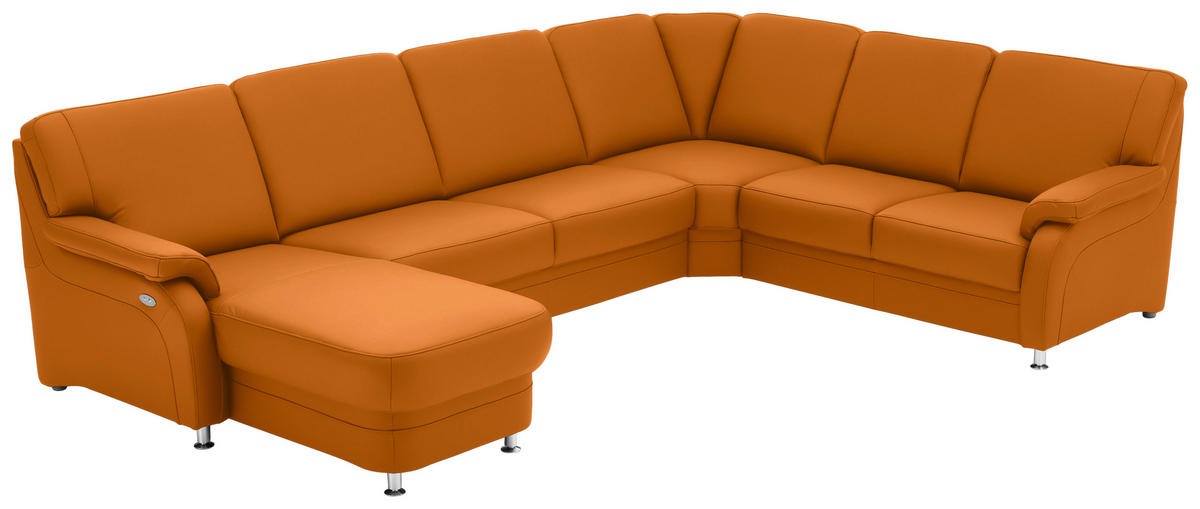 WOHNLANDSCHAFT  in Echtleder Currygelb  - Currygelb/Alufarben, KONVENTIONELL, Leder/Metall (165/329/239cm) - Beldomo Premium