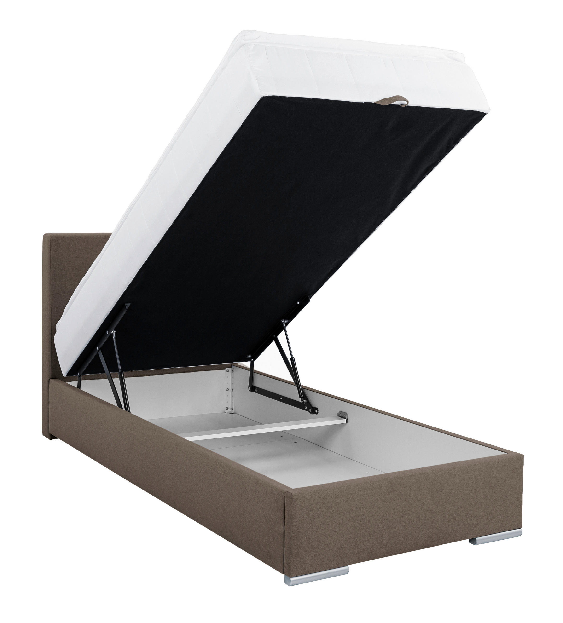 POLSTERBETT Bettkasten, Topper 100/200 cm  in Schlammfarben  - Sandfarben/Chromfarben, KONVENTIONELL, Holz/Kunststoff (100/200cm) - MID.YOU