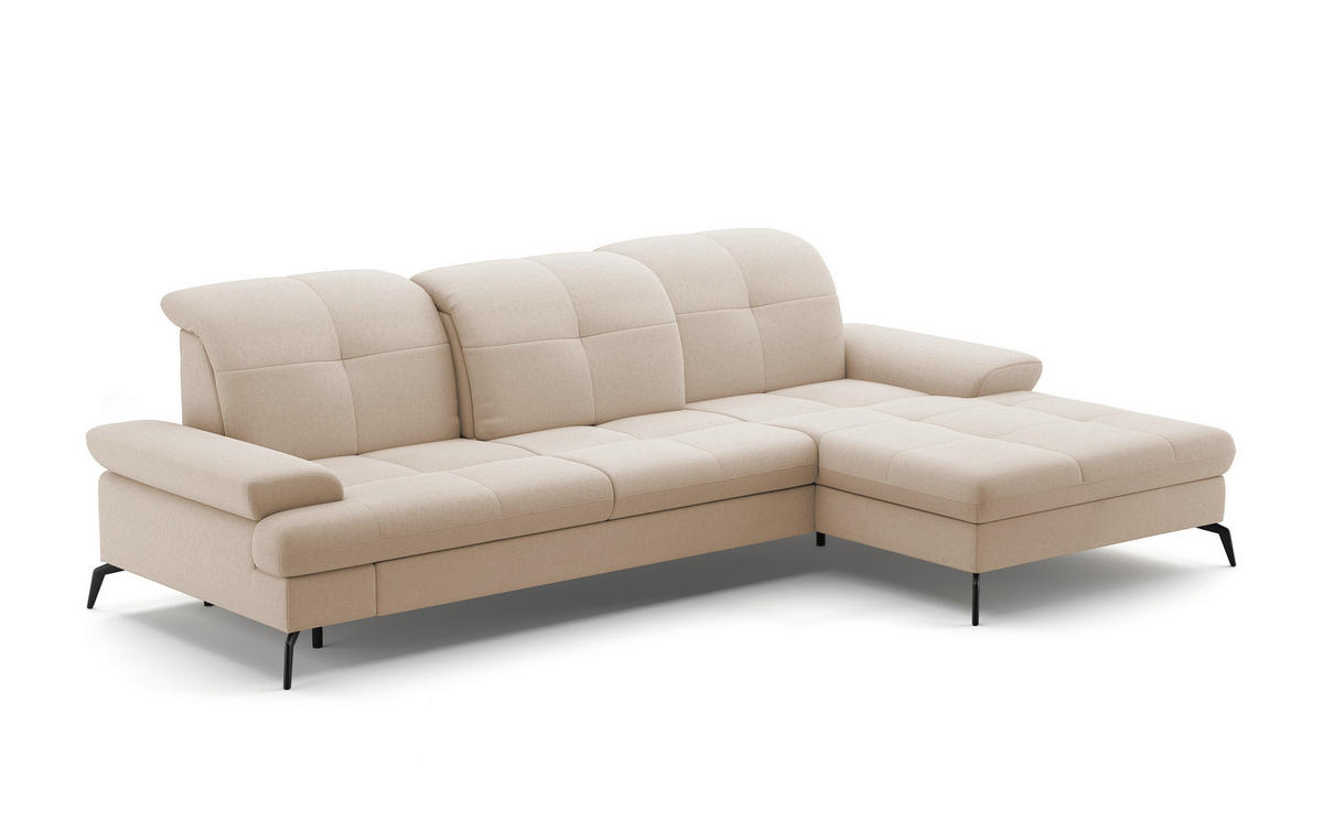 ECKSOFA in Flachgewebe Creme  - Creme/Schwarz, Konventionell, Textil/Metall (279/185cm) - Sit & More