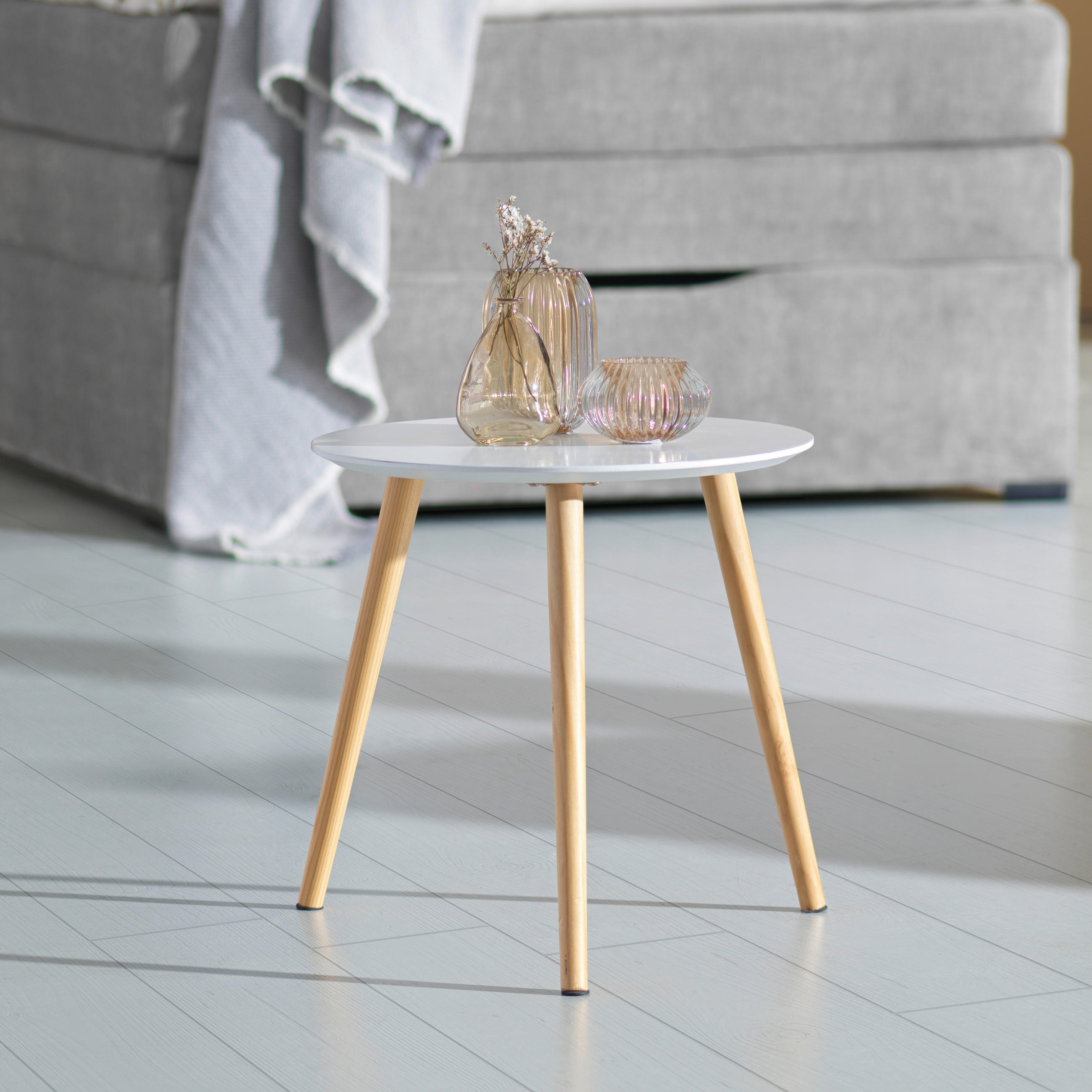 BEISTELLTISCH 40/40/40 cm Kiefer teilmassiv Weiß, Kieferfarben rund  - Weiß/Kieferfarben, Design, Holz/Holzwerkstoff (40/40/40cm) - home24