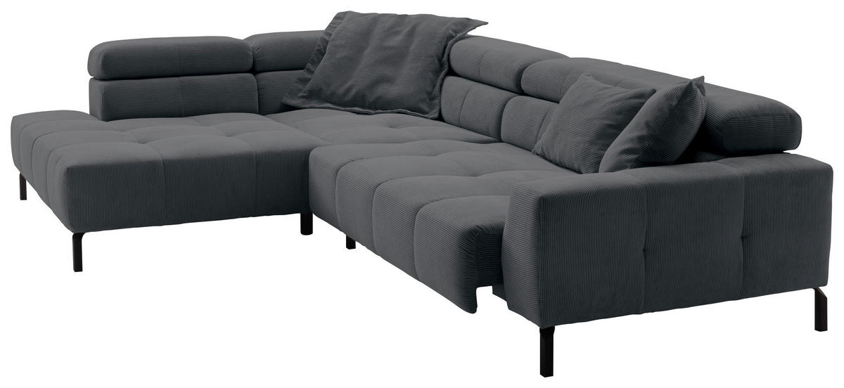 ECKSOFA in Feincord Anthrazit  - Anthrazit/Schwarz, Konventionell, Textil/Metall (219/311cm) - Hom`in