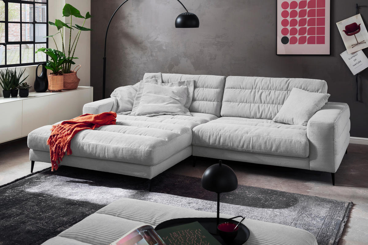 ECKSOFA in Cord Grau  207/296 cm  - Schwarz/Grau, Design, Textil/Metall (207/296cm) - Dieter Knoll