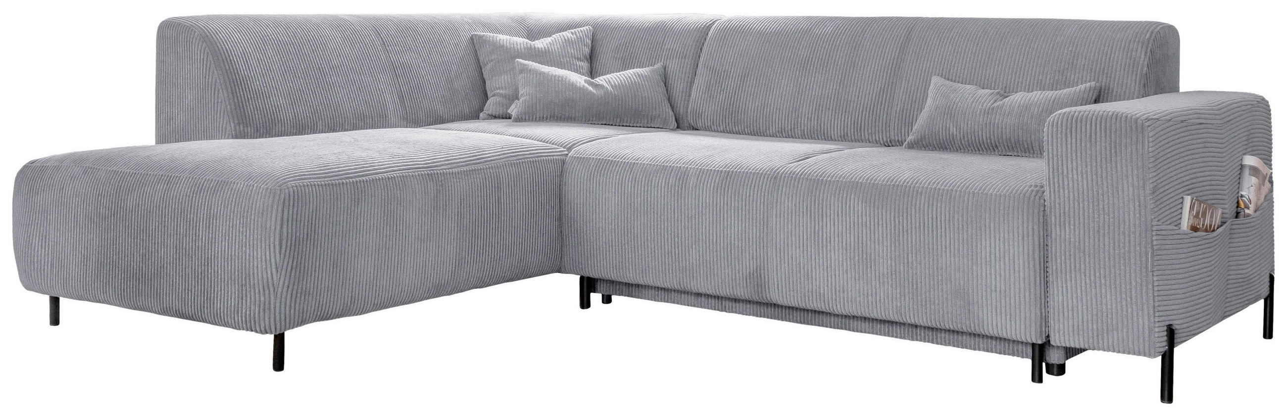 ECKSOFA Hellgrau Cord  - Hellgrau/Schwarz, Textil/Metall (192/250cm) - MID.YOU