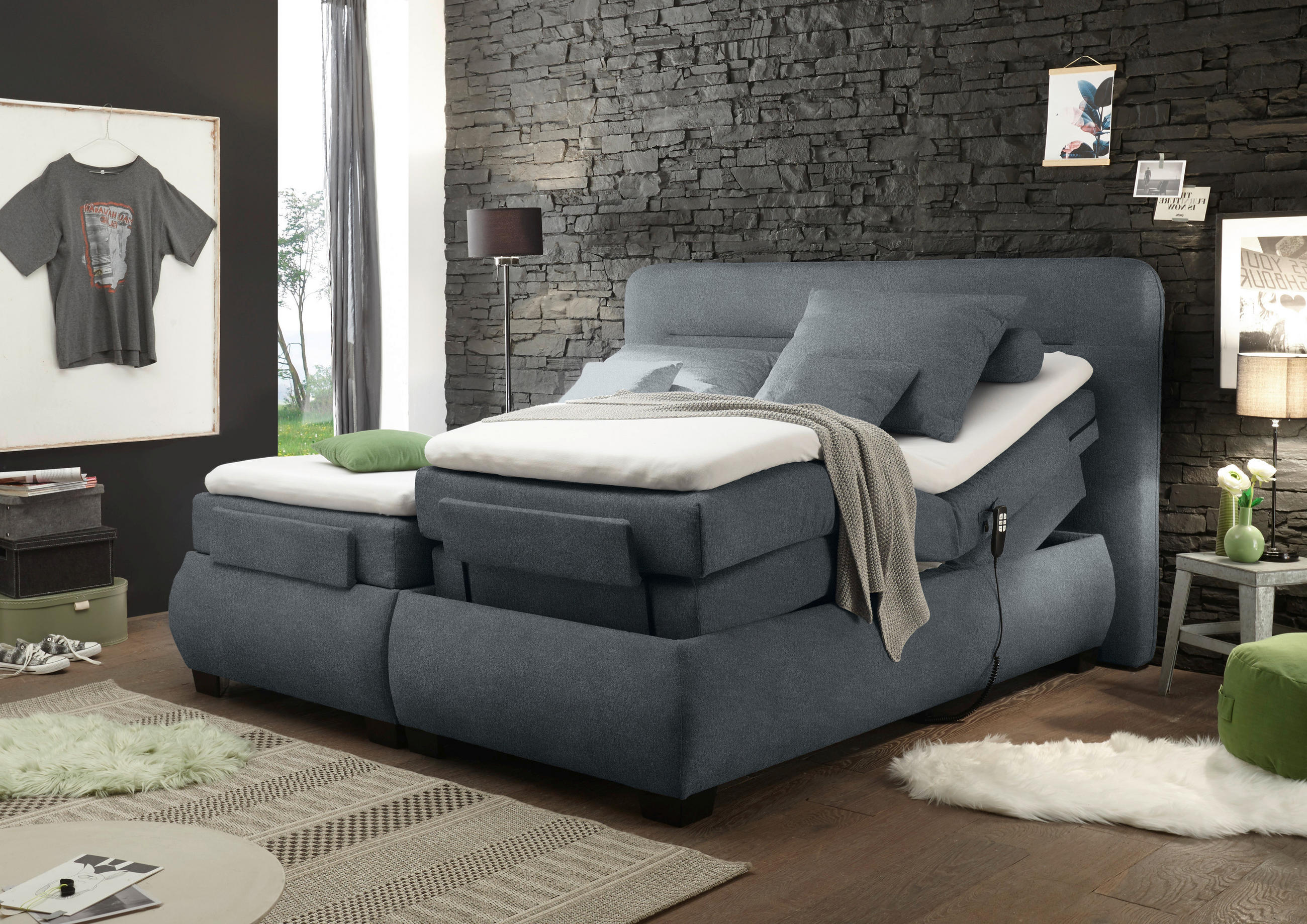 POSTELJA BOXSPRING 180 cm   x 200 cm  , tekstil, leseni material antracit  - črna/antracit, Moderno, umetna masa/tekstil (180/200cm) - Novel