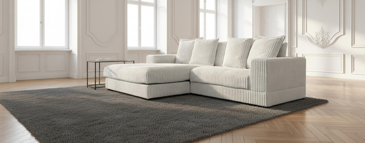 ECKSOFA Weiß Cord  - Schwarz/Weiß, Design, Kunststoff/Textil (195/285cm) - MID.YOU