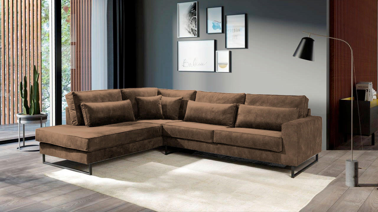 ECKSOFA Cord Hellbraun  - Hellbraun/Schwarz, Konventionell, Holzwerkstoff/Textil (284/253cm) - Livetastic