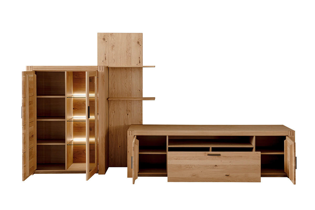 WOHNWAND 3-teilig  in Eichefarben 332/184/50 cm  - Eichefarben/Anthrazit, Design, Glas/Holz (332/184/50cm) - Livetastic