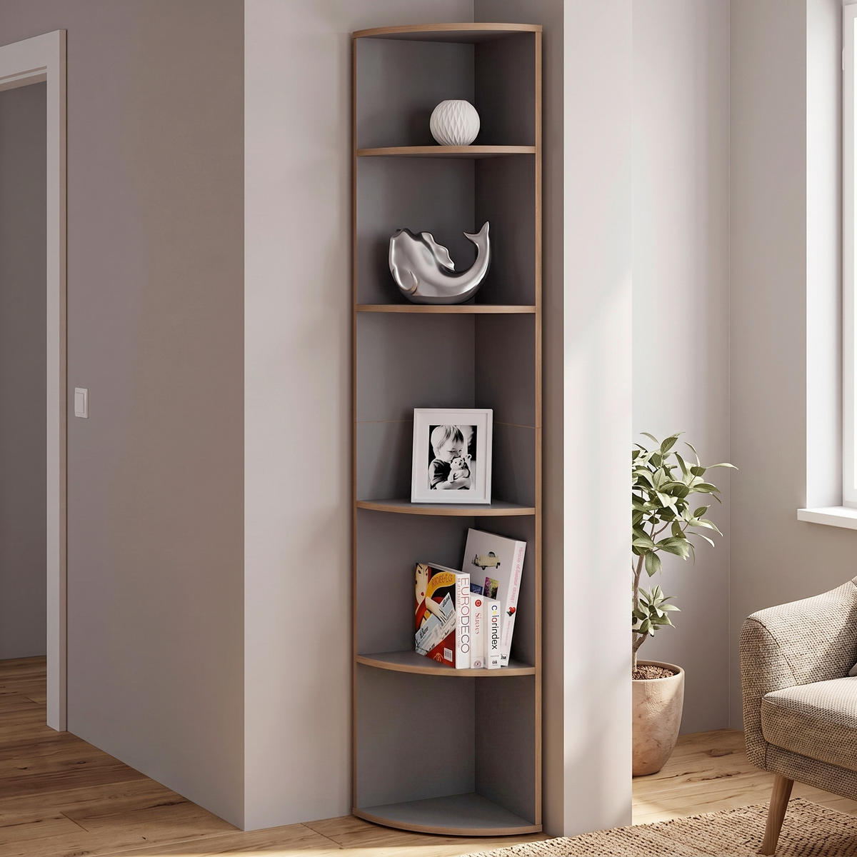 ECKREGAL - Honigeiche/Anthrazit, Design, Holzwerkstoff/Kunststoff (33/183/33cm) - Livetastic