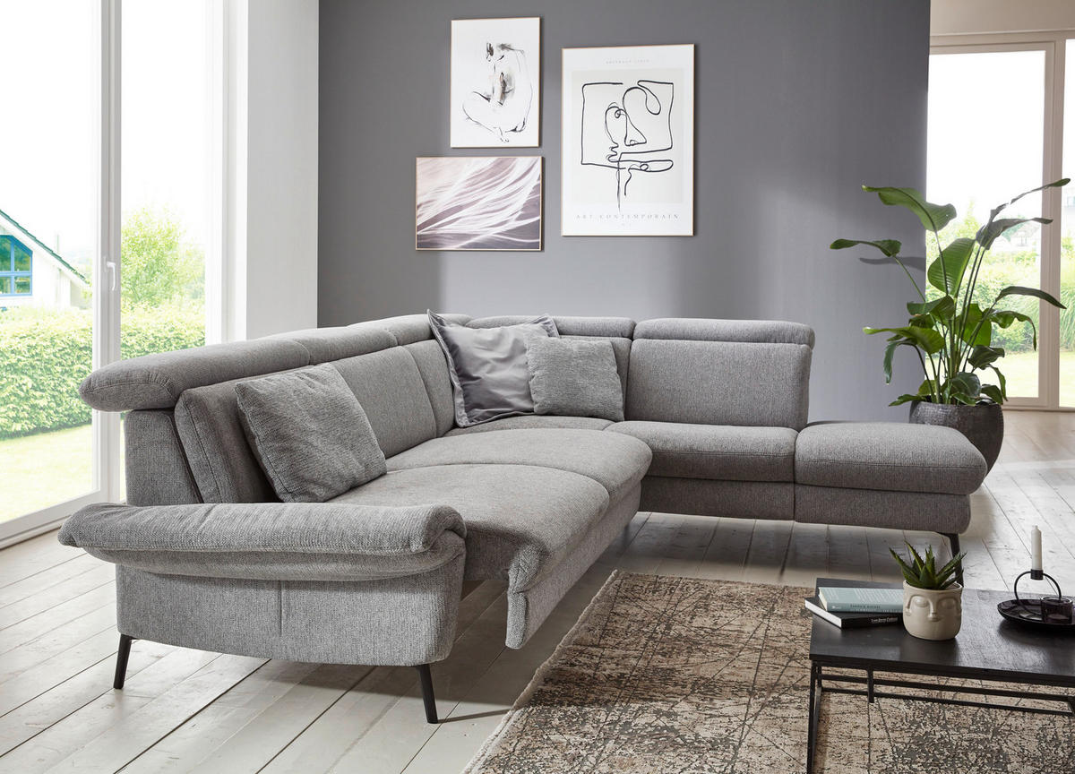 ECKSOFA in Struktur Grau  - Schwarz/Grau, Modern, Textil/Metall (275/235cm) - Cantus