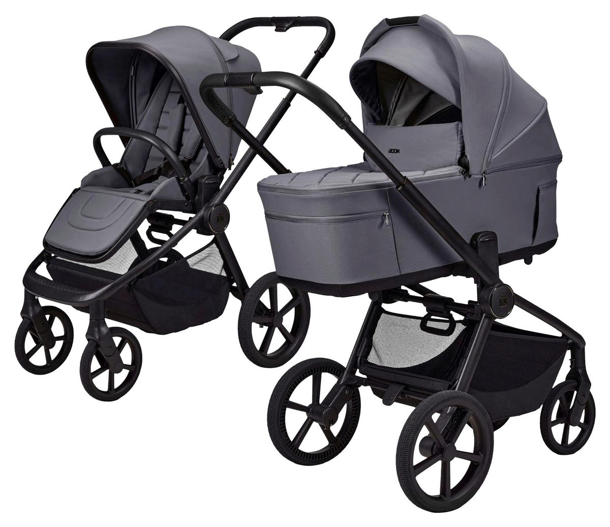 KINDERWAGENSET  SET Resea Fold  graphite  - Hellgrau/Schwarz, Basics, Textil/Metall (116/57/94cm) - Moon