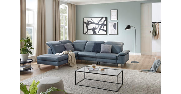 ECKSOFA in Echtleder Blaugrau  - Edelstahlfarben/Blaugrau, Design, Leder/Metall (309/233cm) - Dieter Knoll