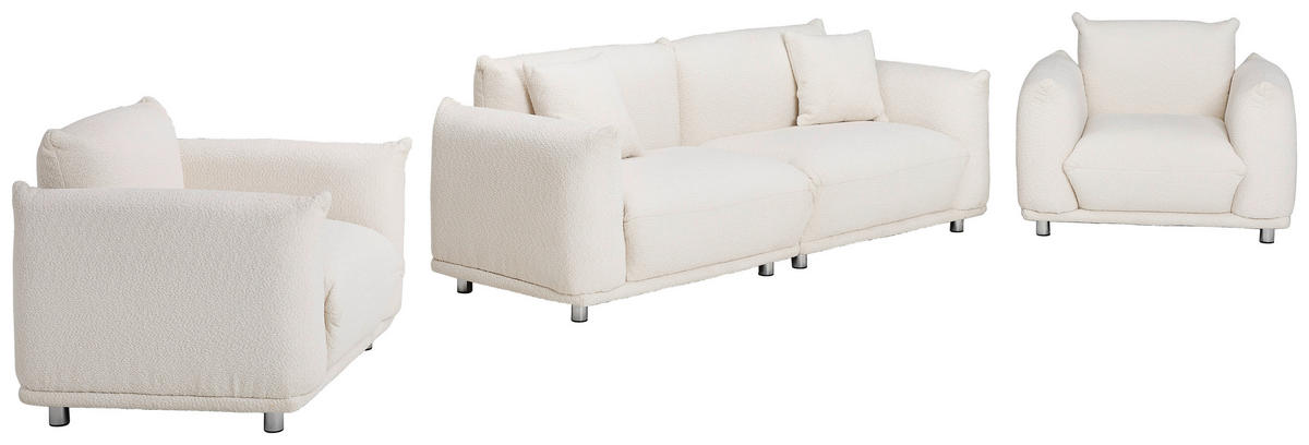 SITZGARNITUR in Webstoff Weiß  - Taupe/Silberfarben, Trend, Textil/Metall (218/103/75/87cm) - Livetastic