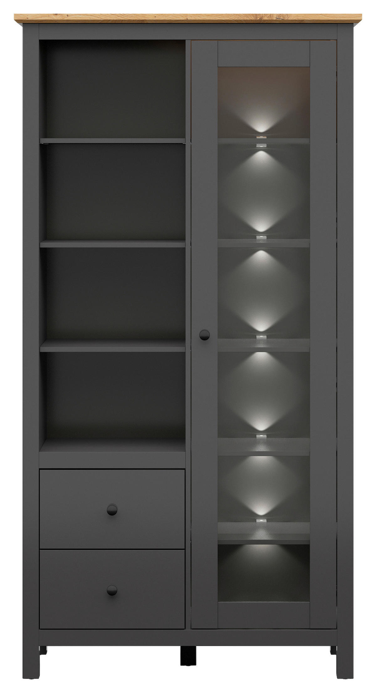 VITRINE in Eiche Artisan, Graphitfarben  - Graphitfarben/Schwarz, Design, Glas/Holzwerkstoff (106/203/44cm)