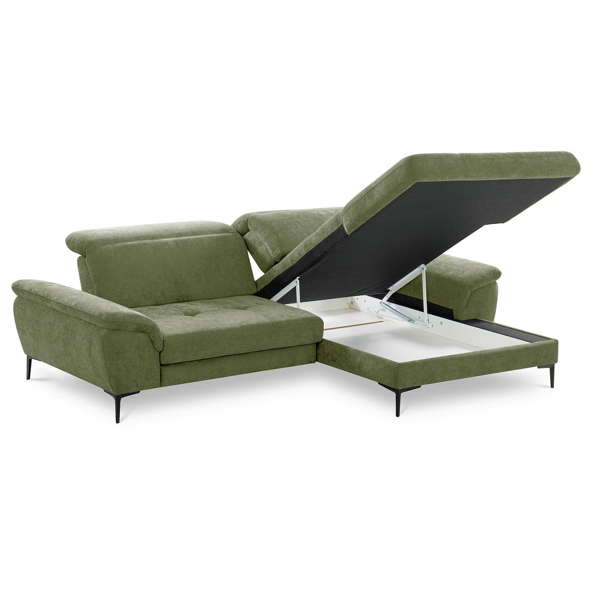 ECKSOFA  Webstoff Grün  - Schwarz/Grün, Design, Textil/Metall (268/195cm) - Livetastic