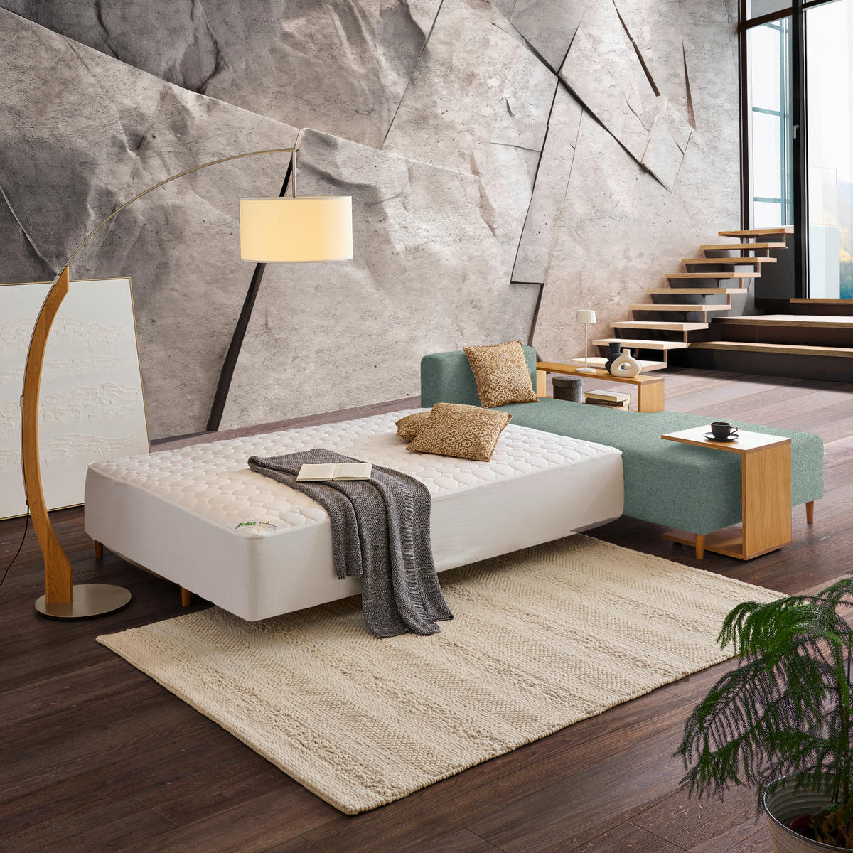 ECKSOFA in Flachgewebe Mintgrün  - Eichefarben/Mintgrün, Design, Holz/Textil (307/190cm) - Joka