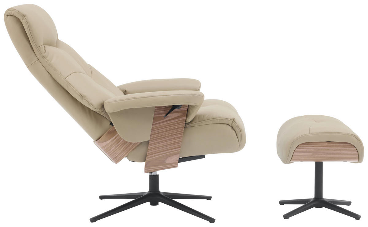 RELAXSESSELSET in Holz, Textil, Leder Taupe  - Taupe/Schwarz, Design, Leder/Holz (78/111/81cm) - Livetastic