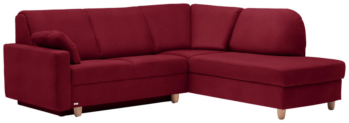 ECKSOFA in Flachgewebe Bordeaux  227/208 cm  - Eichefarben/Bordeaux, KONVENTIONELL, Holz/Textil (227/208cm) - Sedda
