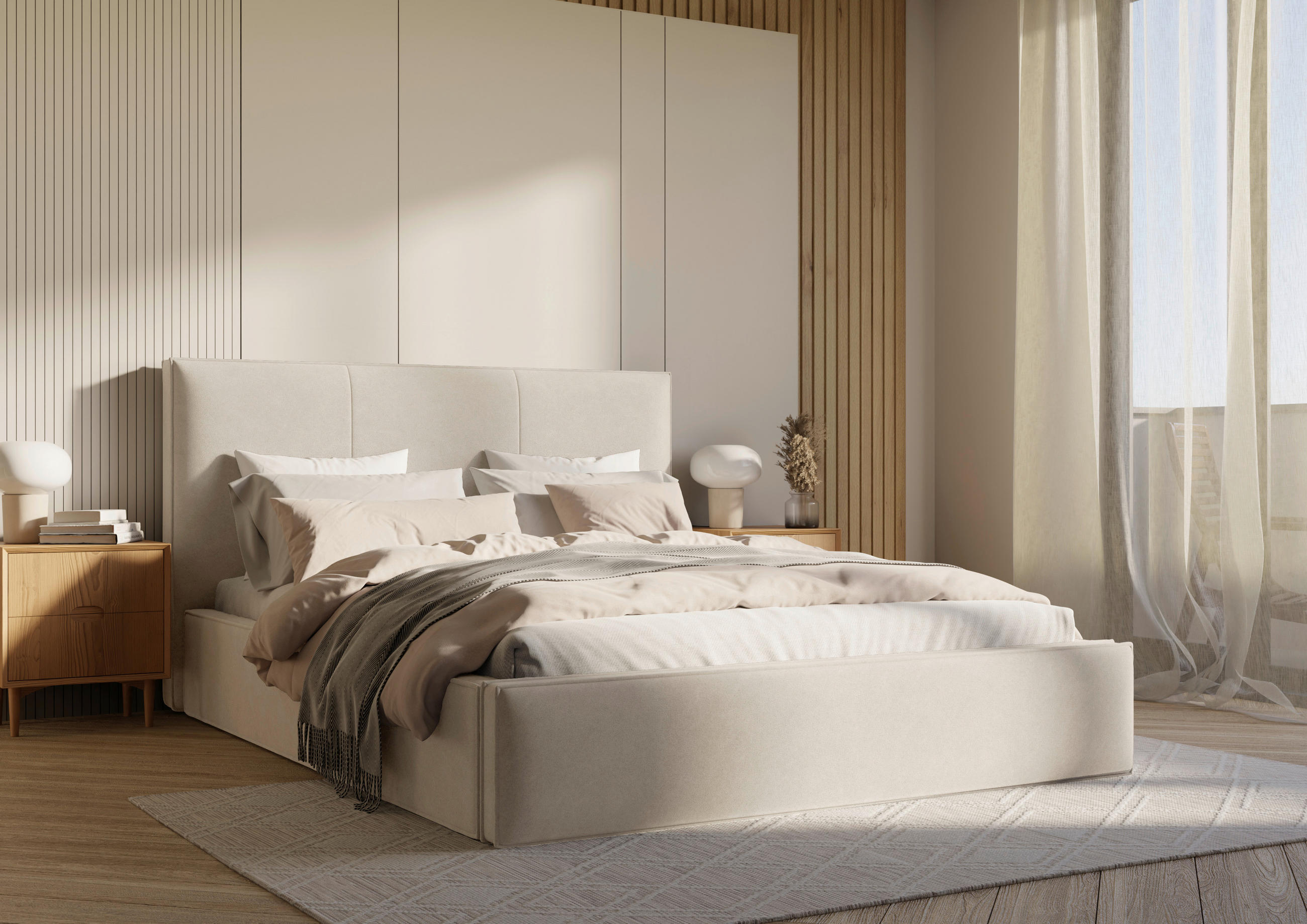POLSTERBETT Lattenrost, Bettkasten 180/200 cm  in Beige  - Beige/Schwarz, Design, Holz/Textil (180/200cm) - Boxxx