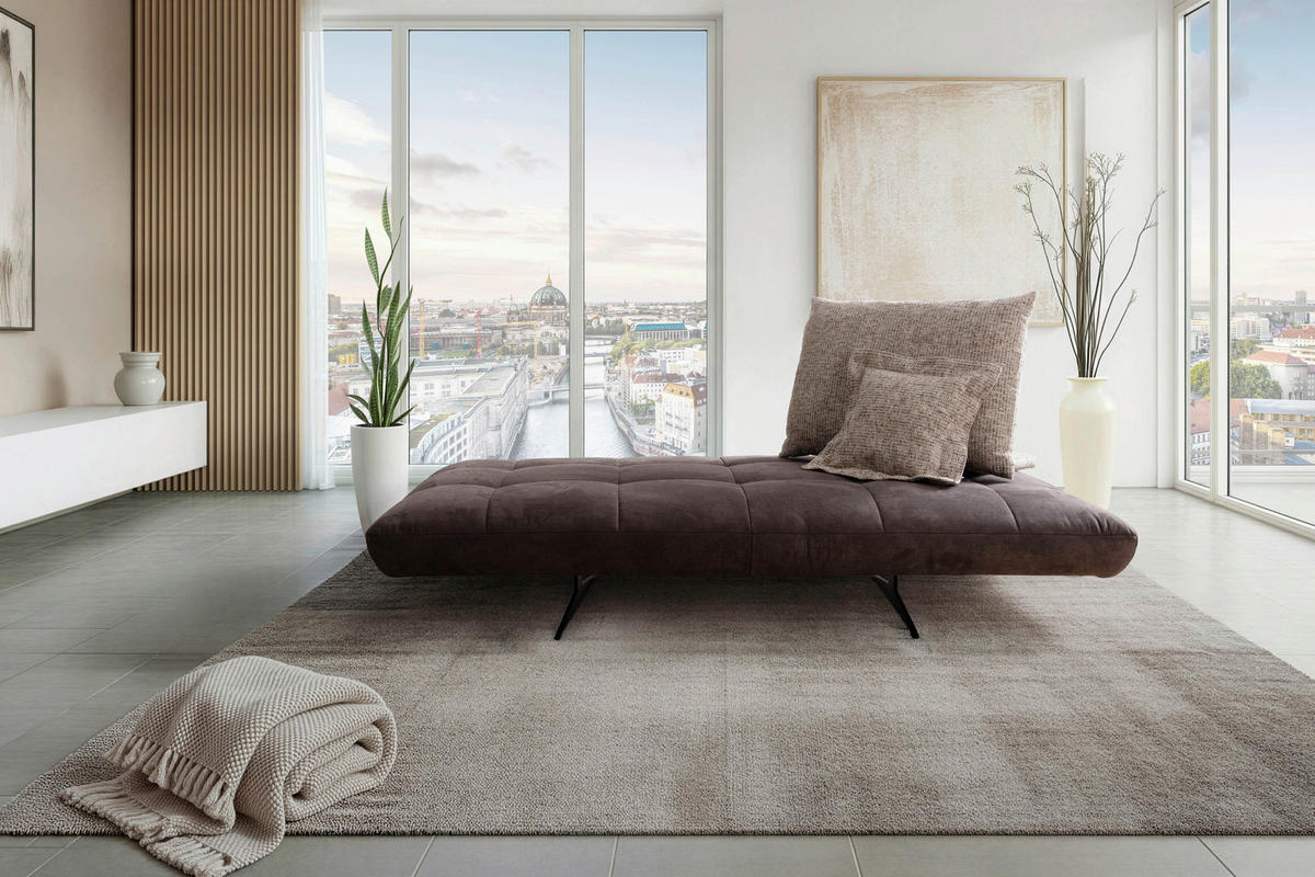 RÉCAMIERE  in Mikrofaser Braun, Cappuccino  - Schwarz/Braun, Design, Textil/Metall (210/105/115cm) - Moderano