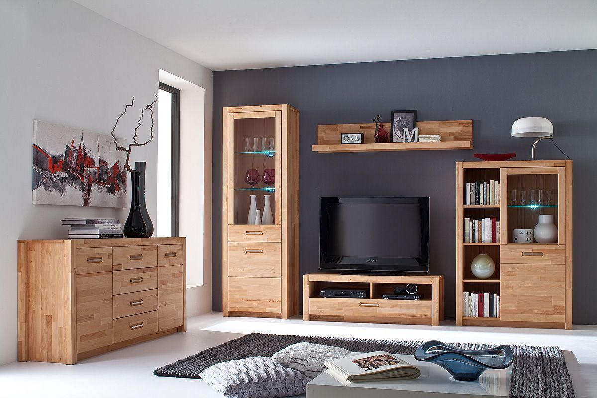TV-ELEMENT  in 125/43/46 cm  - Buchefarben/Alufarben, Design, Holz/Metall (125/43/46cm) - MID.YOU