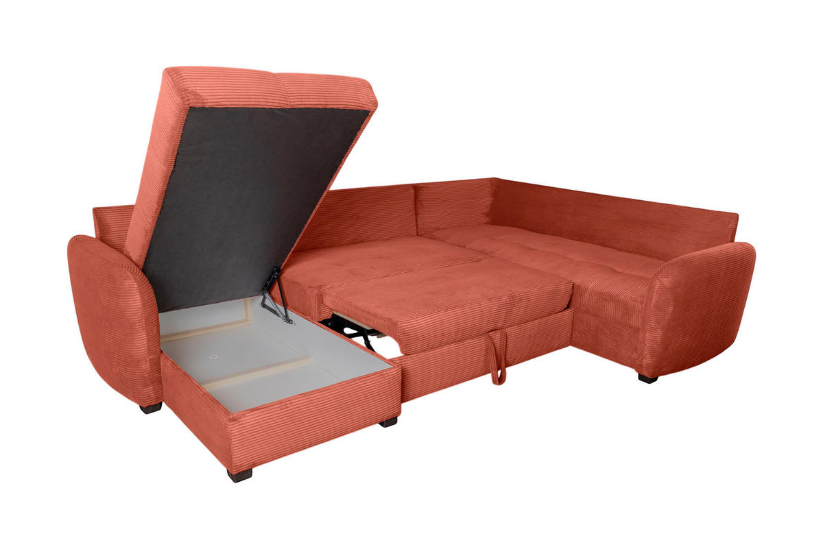 WOHNLANDSCHAFT SORINA Orange Cord  - Schwarz/Orange, Design, Kunststoff/Textil (157/305/202cm) - MID.YOU