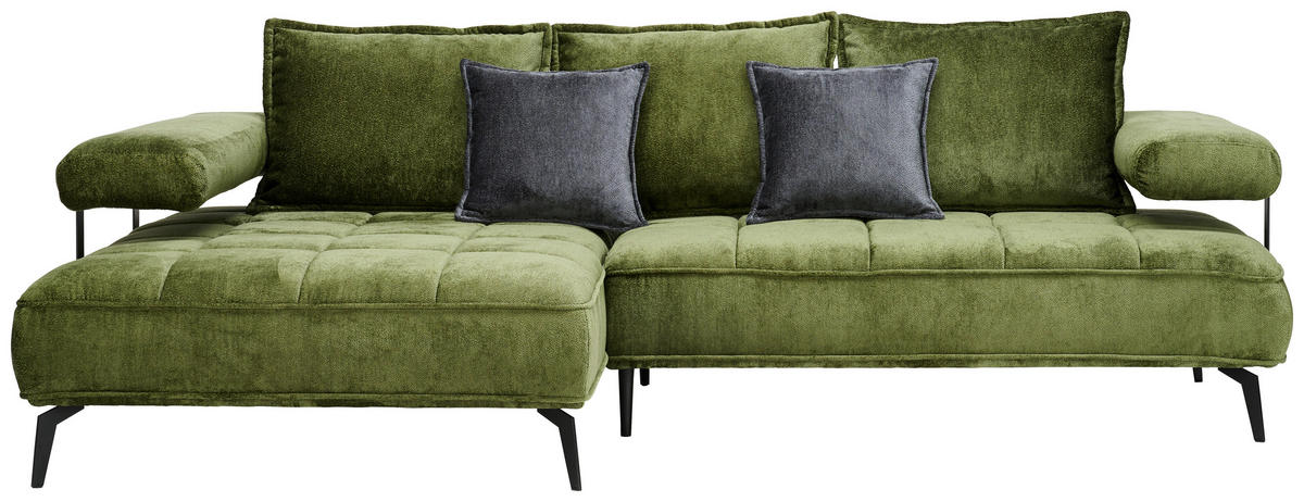 ECKSOFA in Webstoff Olivgrün  180/266 cm  - Schwarz/Olivgrün, Design, Textil/Metall (180/266cm) - Welnova