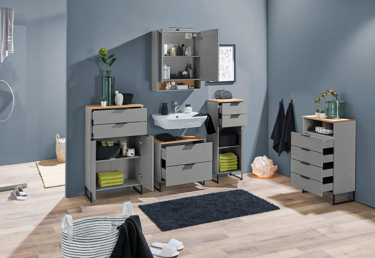 WASCHBECKENUNTERSCHRANK 60/60/35 cm  - Eichefarben/Schwarz, KONVENTIONELL, Holzwerkstoff/Metall (60/60/35cm) - home24