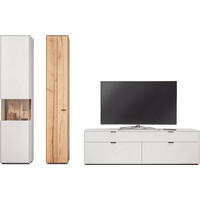 WOHNWAND  in Weiss, Eichefarben 294,3/205,5/45,2 cm  - Weiss/Eichefarben, Design, Glas/Holz (294,3/205,5/45,2cm) - Dieter Knoll