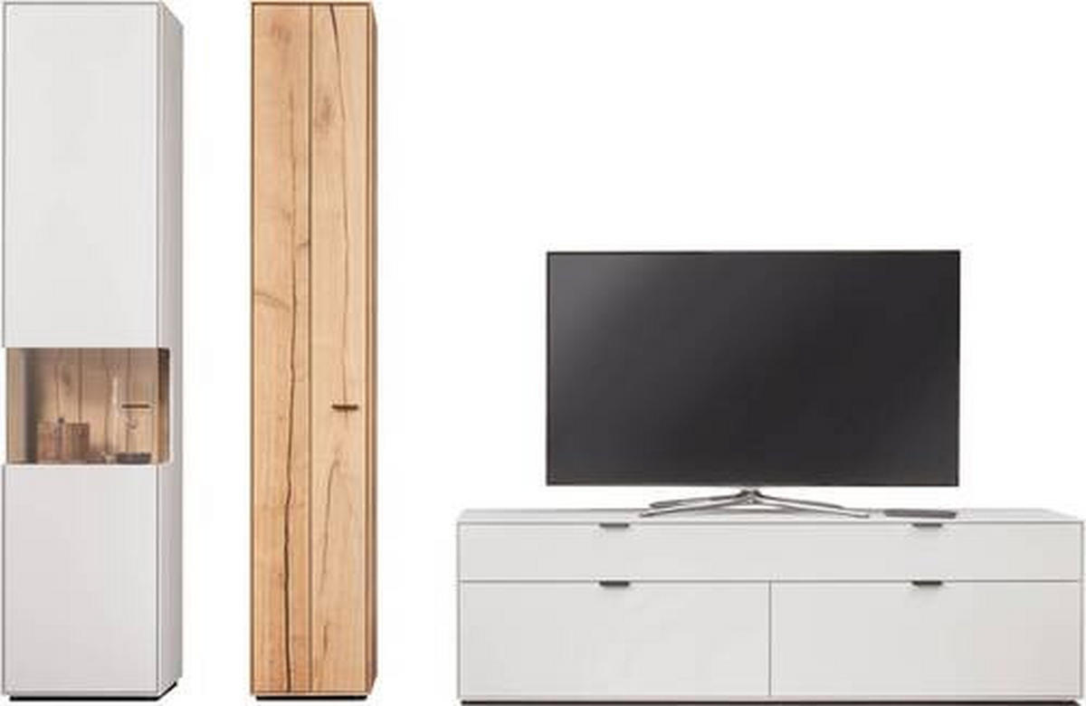 WOHNWAND  in Weiss, Eichefarben 294,3/205,5/45,2 cm  - Weiss/Eichefarben, Design, Glas/Holz (294,3/205,5/45,2cm) - Dieter Knoll