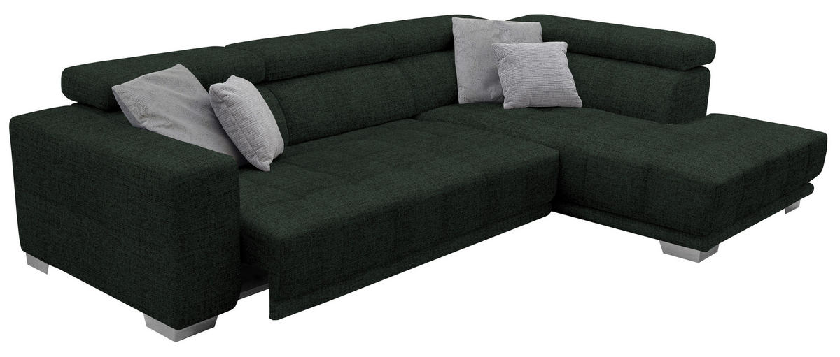 ECKSOFA in Chenille Schwarz  - Chromfarben/Schwarz, Design, Textil (301/207cm) - Xora