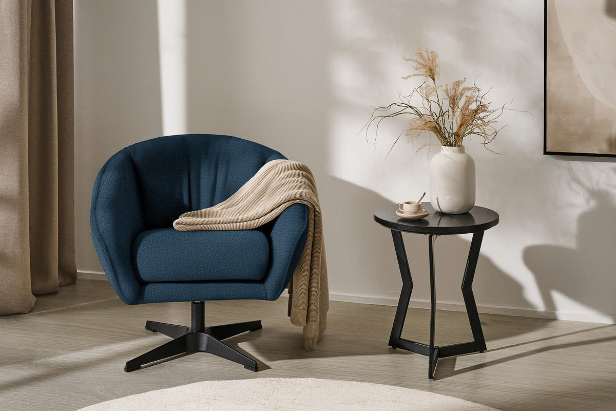 FOTELJ,  modra tekstil - modra/črna, Design, kovina/tekstil (80/78/80cm) - Hom`in