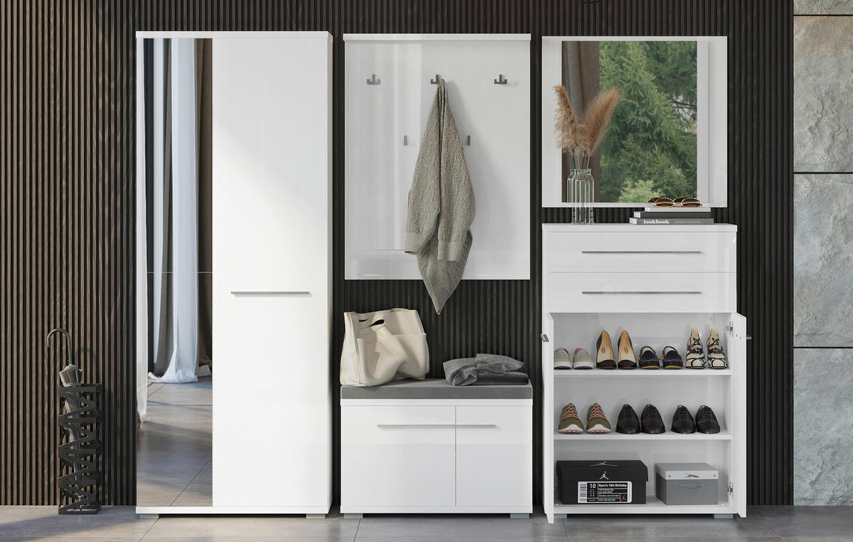 OMARA ZA ČEVLJE bela, bela, visoki sijaj - bela/visoki sijaj, Moderno, umetna masa/leseni material (76/117/35cm) - Voleo