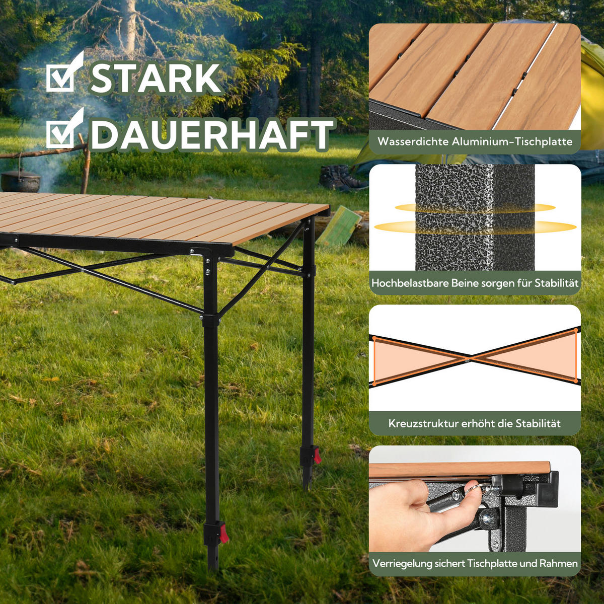 CAMPINGTISCH 120/70/76-92.5 cm  - Schwarz/Birnbaumfarben, Basics, Metall (120/70/76-92.5cm) - Modante