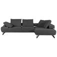 ECKSOFA Dunkelgrau Flachgewebe Rücken echt, Rückenkissen  - Dunkelgrau/Schwarz, KONVENTIONELL, Textil/Metall (310/240cm) - Carryhome