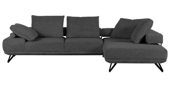 ECKSOFA Dunkelgrau Flachgewebe Rücken echt, Rückenkissen  - Dunkelgrau/Schwarz, KONVENTIONELL, Textil/Metall (310/240cm) - Carryhome