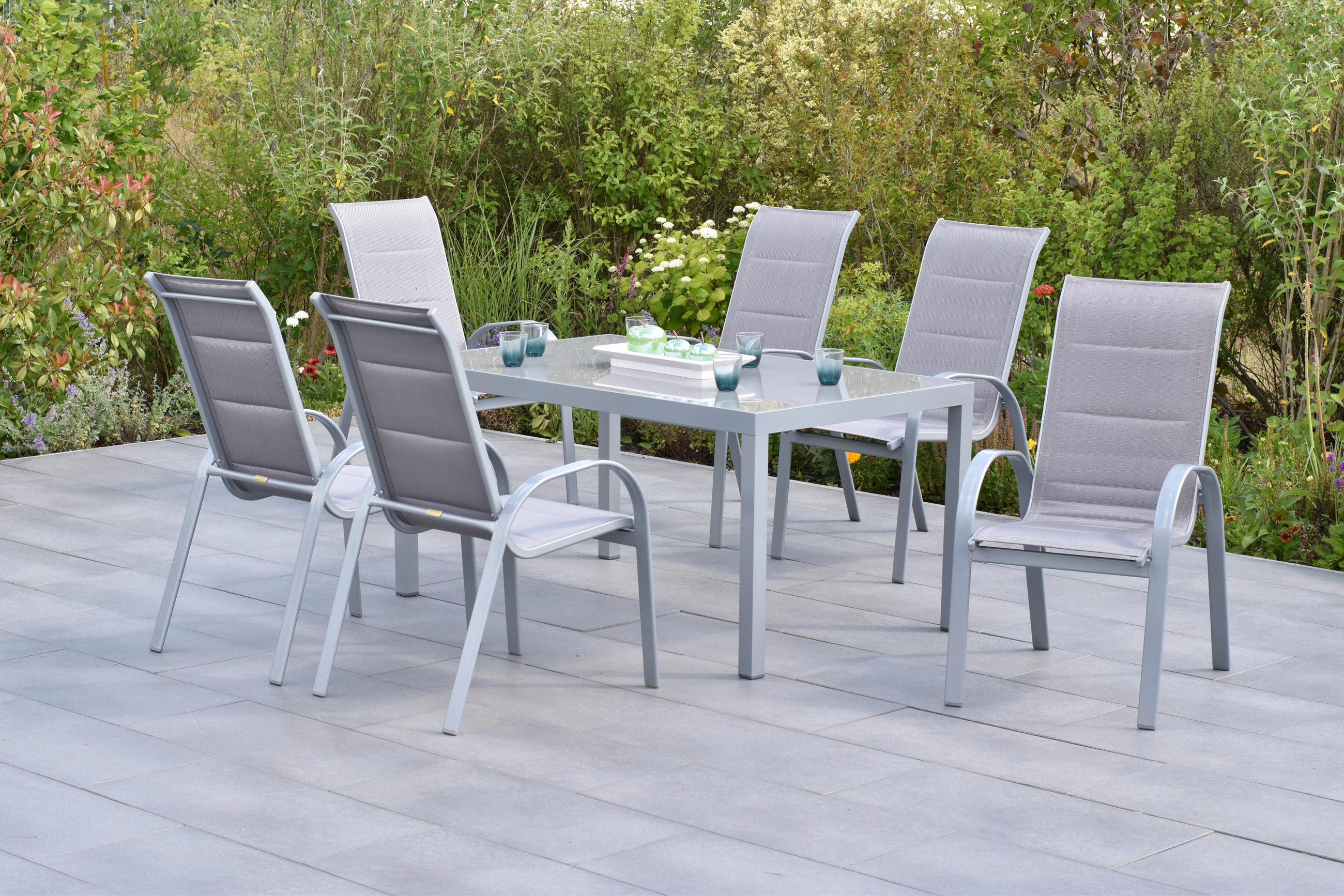 GARTENSET Aluminium  - Silberfarben/Braun, MODERN, Textil/Metall - Gardenson