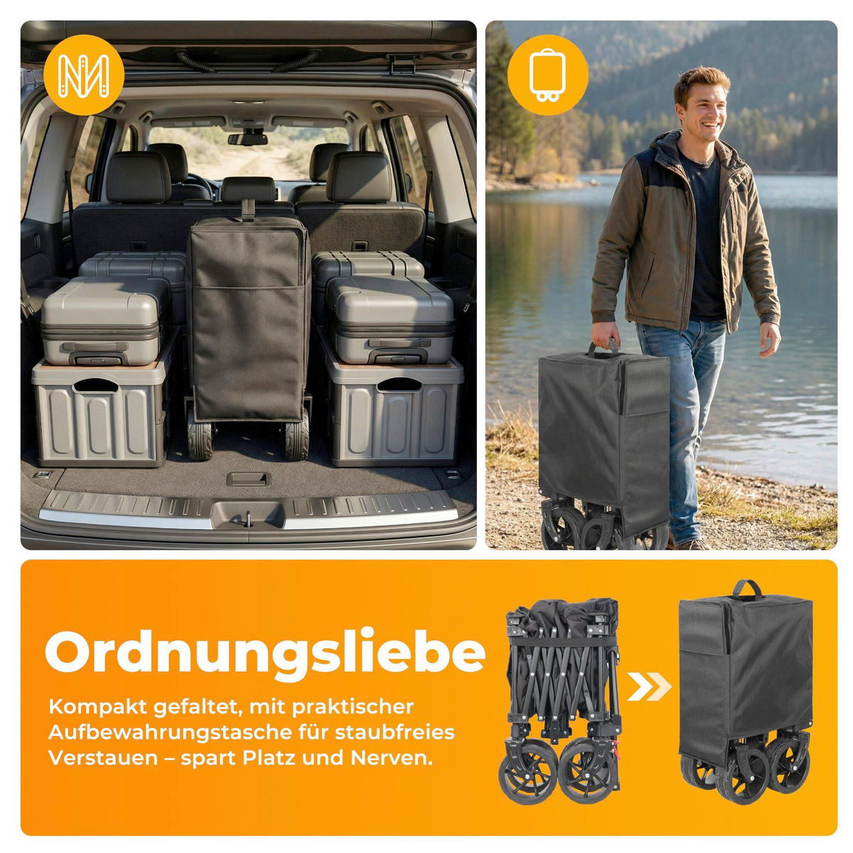 BOLLERWAGEN    - Schwarz, Basics, Textil/Metall (92/56/106/50cm) - Modante