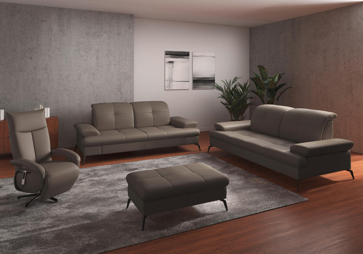 3-SITZER-SOFA in Leder Grau  - Schwarz/Grau, KONVENTIONELL, Leder/Metall (212/90/122cm) - Sit & More