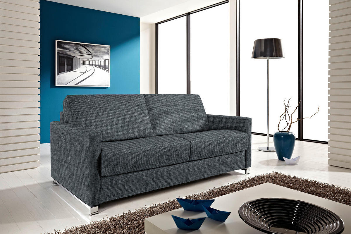 SCHLAFSOFA in Flachgewebe Blaugrau  - Chromfarben/Blaugrau, Design, Textil/Metall (185/84/100cm) - Bali