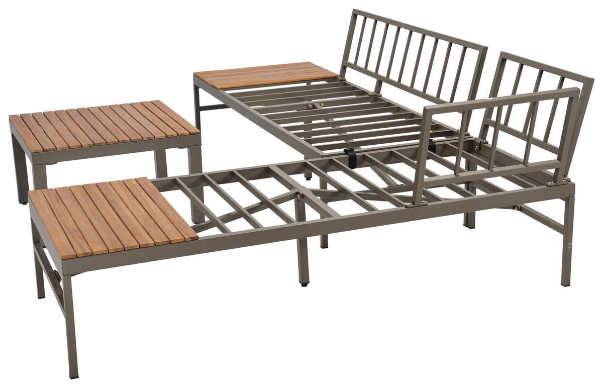 LOUNGEGARNITUR   57/35/57 cm Akazie vollmassiv Aluminium  - Beige/Beigebraun, MODERN, Holz/Textil (57/35/57cm) - Ambia Garden