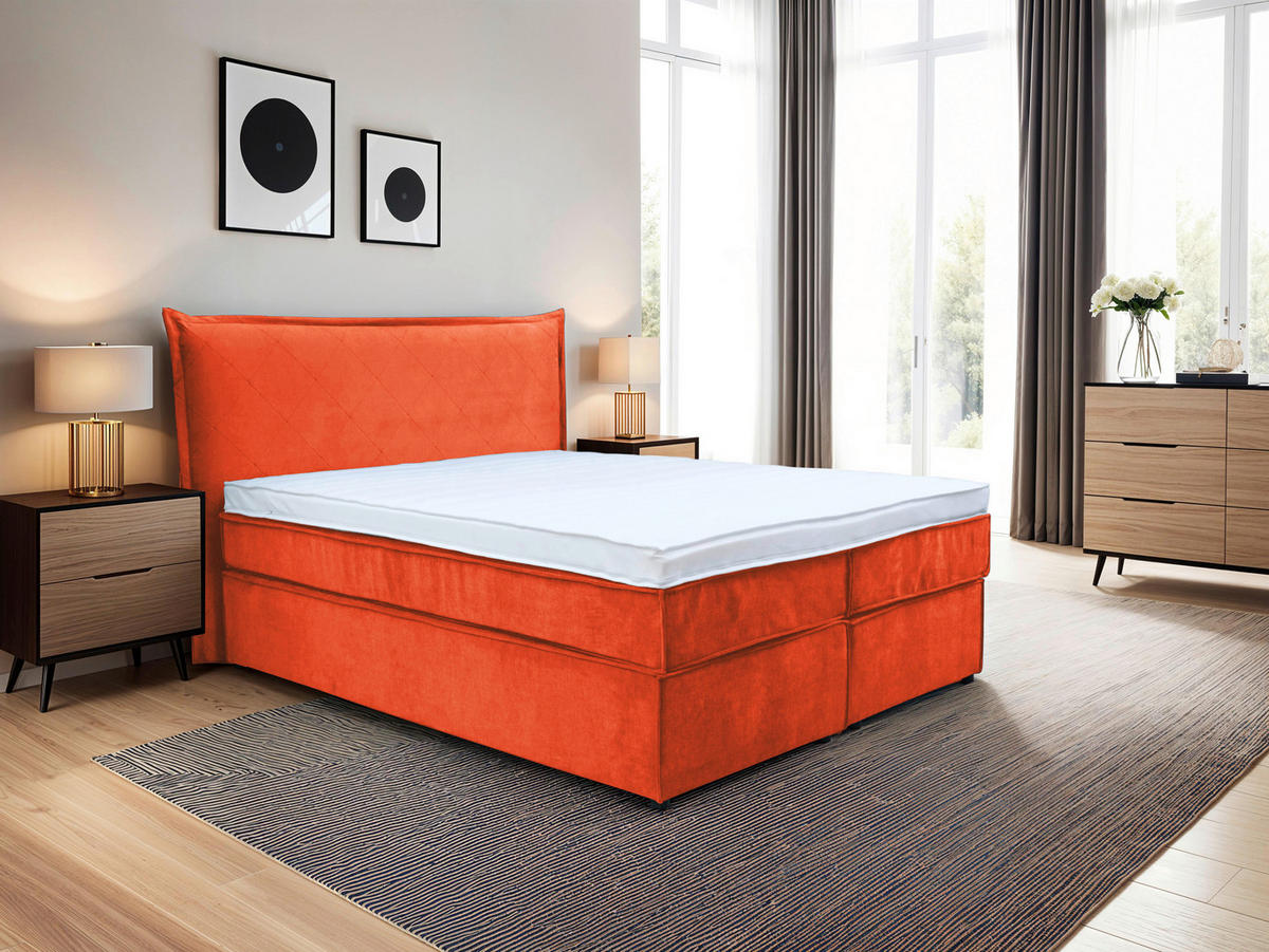 BOXSPRINGBETT 180/200 cm  in Orange  - Schwarz/Orange, Konventionell, Kunststoff/Textil (180/200cm) - Boxxx