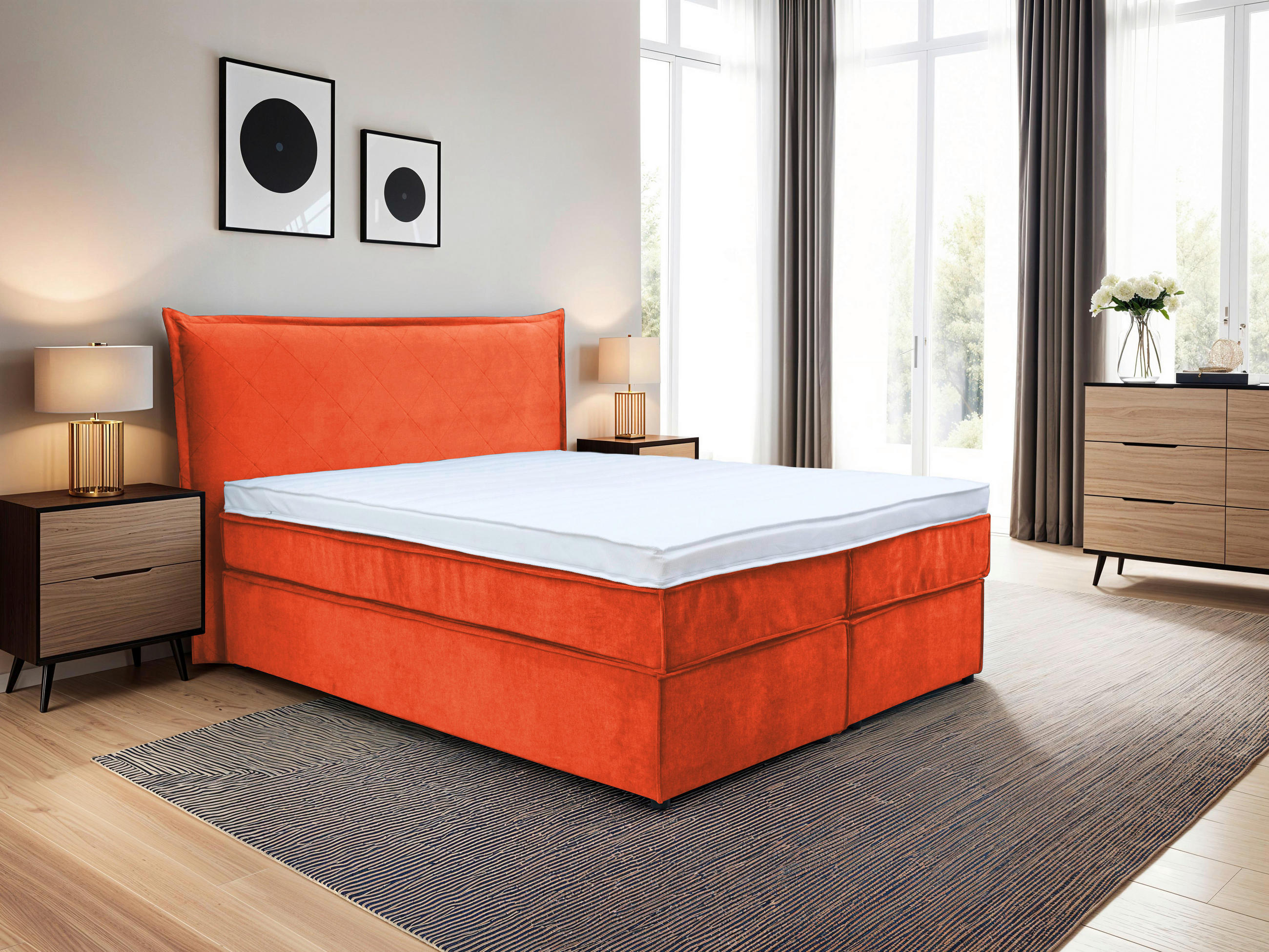 Thumbnail - Boxxx Boxspringbett, Orange, Textil, H3, 5-Zonen, Höhe ca. 20 cm, 180x200 cm, Fsc, gepolstertes Kopfteil, Topper durchge...